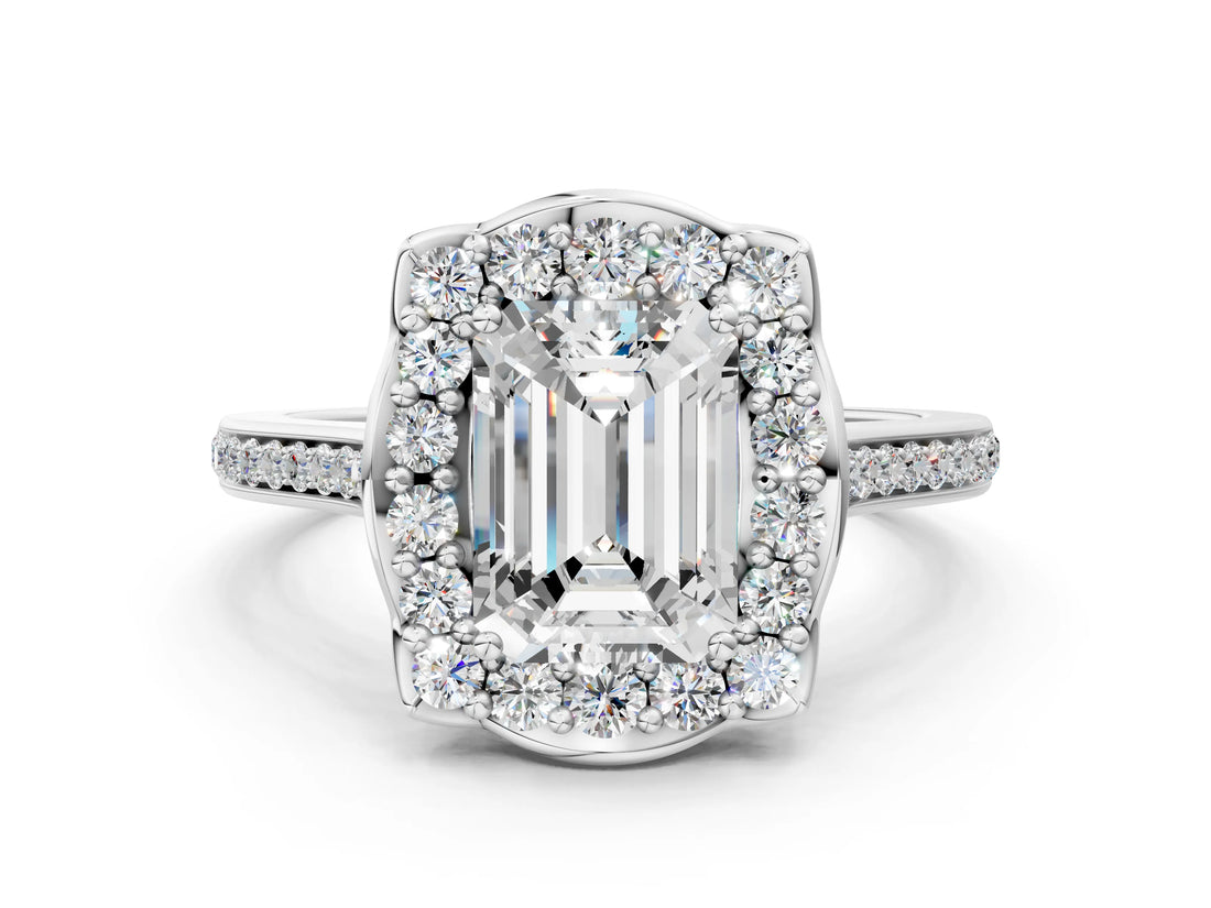 White gold Emerald Halo Round Diamond Pave Band with Four-Prong Setting_38