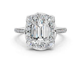 White gold Emerald Halo Round Diamond Pave Band with Four-Prong Setting_38