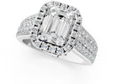 White gold Emerald Halo Round Diamond Pave Band with Prong Setting 1