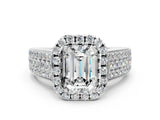 White gold Emerald Halo Round Diamond Pave Band with Prong Setting_26