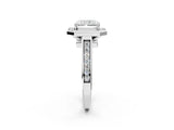 White gold Emerald Halo Solitaire Diamond Ring with Pave Band and Bezel Setting_51