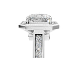 White gold Emerald Halo Solitaire Diamond Ring with Pave Band and Bezel Setting_51