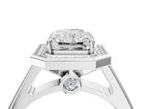 White gold Emerald Halo Solitaire Diamond Ring with Pave Band and Bezel Setting_51