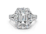 White gold Emerald Halo Split Shank Diamond Engagement Ring with Pave Band and Four-Prong Setting_53