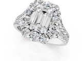 White gold Emerald Halo Split Shank Diamond Engagement Ring with Pave Band and Four-Prong Setting_54