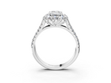 White gold Emerald Halo Split Shank Diamond Engagement Ring with Pave Band and Four-Prong Setting_56