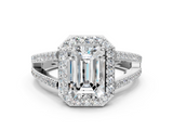White gold Emerald Halo Split Shank Diamond Ring with Four-Prong Setting_36