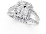 White gold Emerald Halo Split Shank Diamond Ring with Four-Prong Setting_37