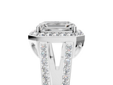 White gold Emerald Halo Split Shank Diamond Ring with Four-Prong Setting_41