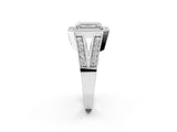White gold Emerald Halo Split Shank Diamond Ring with Milgrain Prong Setting_8