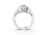 White gold Emerald Halo Split Shank Diamond Ring with Milgrain Prong Setting_9