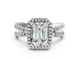 White gold Emerald Halo Split Shank Diamond Ring with Pavé Setting_26