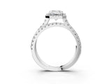 White gold Emerald Halo Split Shank Diamond Ring with Pavé Setting_29