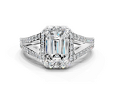 White gold Emerald Halo Split Shank Diamond Ring with Prong Setting_20