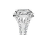 White gold Emerald Halo Split Shank Diamond Ring with Prong Setting_25