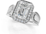 White gold Emerald Halo Split Shank Milgrain Diamond Ring_19