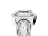 White gold Emerald Halo Split Shank Milgrain Diamond Ring_23