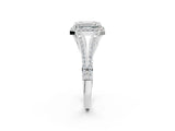 White gold Emerald Halo Split Shank Pave Diamond Ring with Four-Prong Setting_49