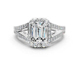 White gold Emerald Halo Split Shank Pave Diamond Ring with Four-Prong Setting_49