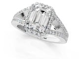 White gold Emerald Halo Split Shank Pave Diamond Ring with Four-Prong Setting_50