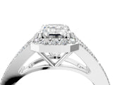 White gold Emerald Halo Split Shank Pave Diamond Ring with Four-Prong Setting_53