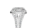 White gold Emerald Halo Split Shank Pave Diamond Ring with Four-Prong Setting_54