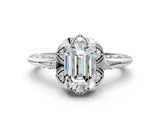 White gold Emerald Halo Split Shank Pave Diamond Ring with Petal Prong Setting_20