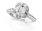 White gold Emerald Halo Split Shank Pave Diamond Ring with Petal Prong Setting_21