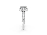 White gold Emerald Halo Split Shank Pave Diamond Ring with Petal Prong Setting_22