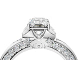 White gold Emerald Halo Split Shank Pave Diamond Ring with Petal Prong Setting_24