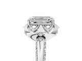 White gold Emerald Halo Split Shank Pave Diamond Ring with Petal Prong Setting_25