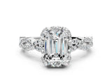 White gold Emerald Halo Twist Band Solitaire Ring with Six-Prong Setting_32