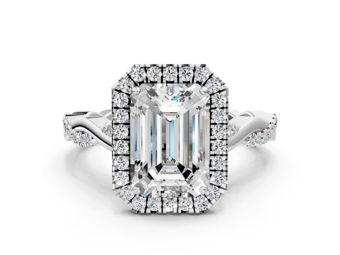 White gold Emerald Halo Twist Band Solitaire Ring_19