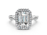 White gold Emerald Halo Twist Band Solitaire Ring_20
