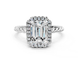 White gold Emerald Halo Twisted Band Four-Prong Diamond Ring_19