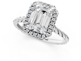 White gold Emerald Halo Twisted Band Four-Prong Diamond Ring_21