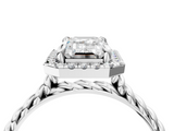 White gold Emerald Halo Twisted Band Four-Prong Diamond Ring_24