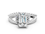 White gold Emerald Halo Twisted Band Four-Prong Ring_50