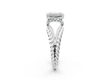 White gold Emerald Halo Twisted Band Four-Prong Ring_52