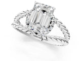 White gold Emerald Halo Twisted Band Four-Prong Ring_55
