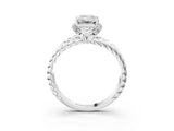 White gold Emerald Halo Twisted Band Four-Prong Ring_59