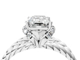 White gold Emerald Halo Twisted Band Four-Prong Ring_60