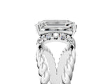 White gold Emerald Halo Twisted Band Four-Prong Ring_61