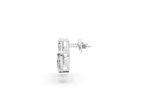 Platinum Emerald, Marquise and Pear Diamond Mosaic Three Stone Fan Earrings