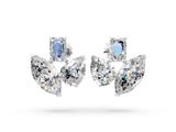 14K White Gold 0.83 Carat E-F VVS-VS Emerald, Marquise and Pear Diamond Mosaic Three Stone Fan Earrings