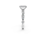 White gold Emerald Milgrain Bezel Diamond Engagement Ring with Solitaire Prong Setting_202