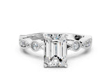 White gold Emerald Milgrain Bezel Diamond Engagement Ring with Solitaire Prong Setting_203