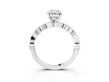 White gold Emerald Milgrain Bezel Diamond Engagement Ring with Solitaire Prong Setting_206