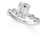 White gold Emerald Milgrain Bezel Diamond Engagement Ring with Solitaire Prong Setting_211