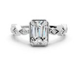 White gold Emerald Milgrain Marquise Diamond Twist Band Ring_37
